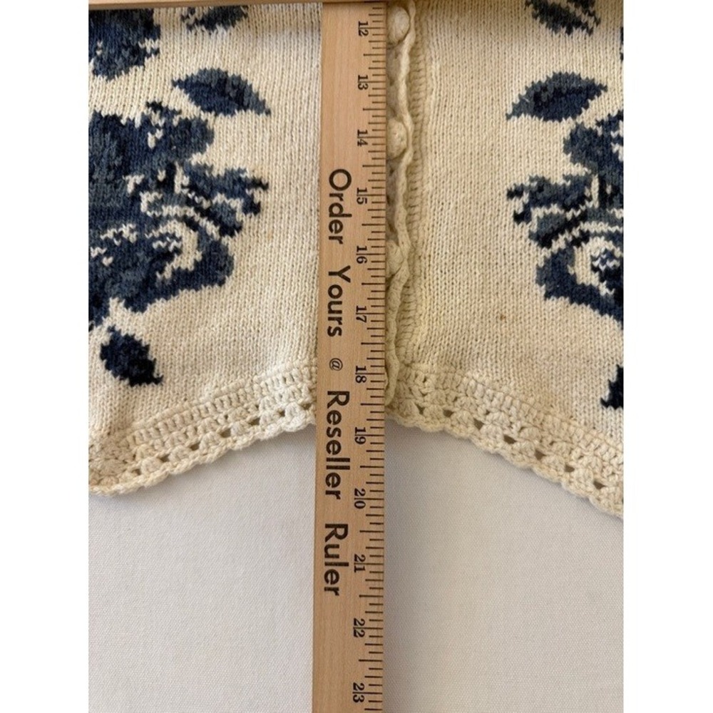 Mixit Womens Medium Floral Striped Knit Sweater Vest Blue Cream Ramie Cotton - Picture 9 of 10